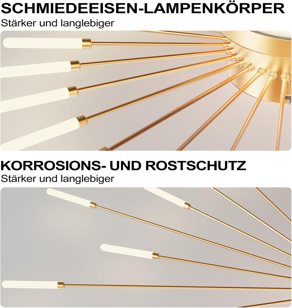 RRBEST Plafonnier LED Moderne Pour Salon,Acrylique Luminaire Plafonnier,Intérieur Design lampes de décoration pour salon chambre à coucher et salle à manger Or,42+1 Tête
