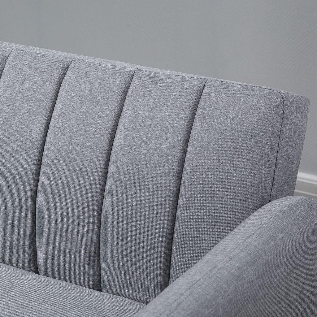 HOMCOM Canapé Convertible 2 Places Design scandinave Dossier inclinable 3 Positions Pieds Bois Tissu Aspect Lin Gris