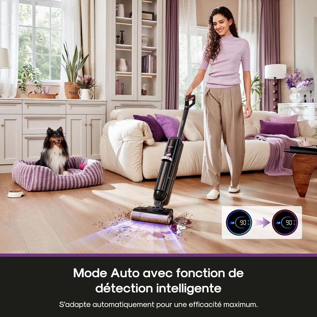 Eureka RapidWash NEW730 Aspirateur Laveur sans Fil Aspiration 21600 Pa, Lavage Eau Chaude 85 °C, Séchage 5 Minutes Air Chaud, Anti Emmêlement 2,0, Conception à Plat, Autonomie 40 Mins Ininterrompue