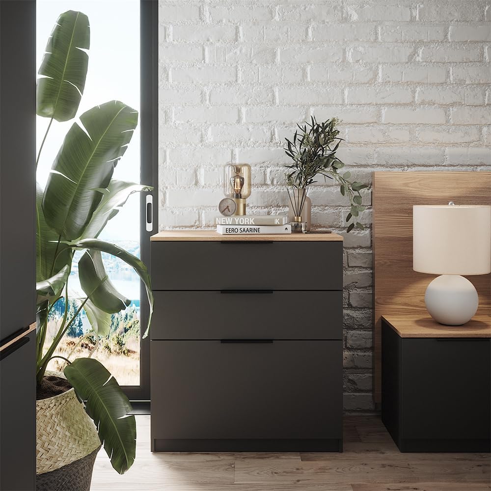 Vicco Commode avec tiroirs Betti, Anthracite/Chêne, 80 x 90 cm