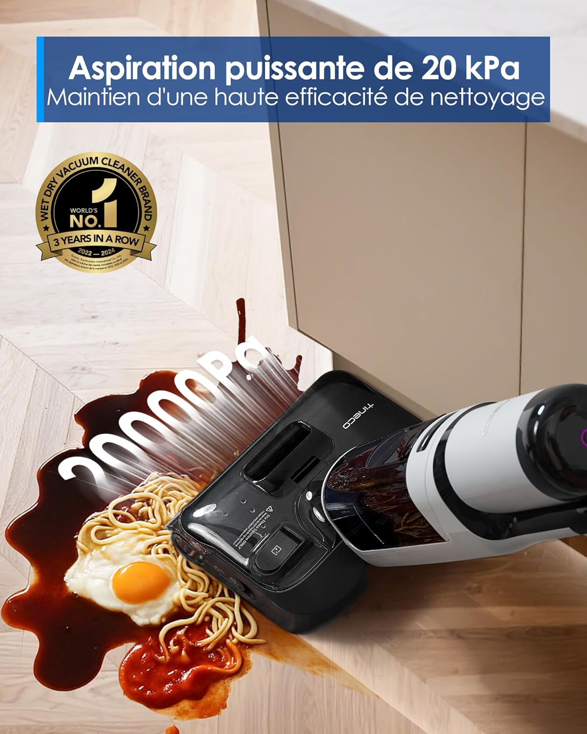 Tineco Floor One i5 Stretch Aspirateur Laveur, Aspirateur Sec et Humide, Aspiration Puissante 20 kPa, portée à Plat 180°, Nettoyage Deux Bords, 30 Min d'autonomie, Réservoirs d'eau Grande Capacité