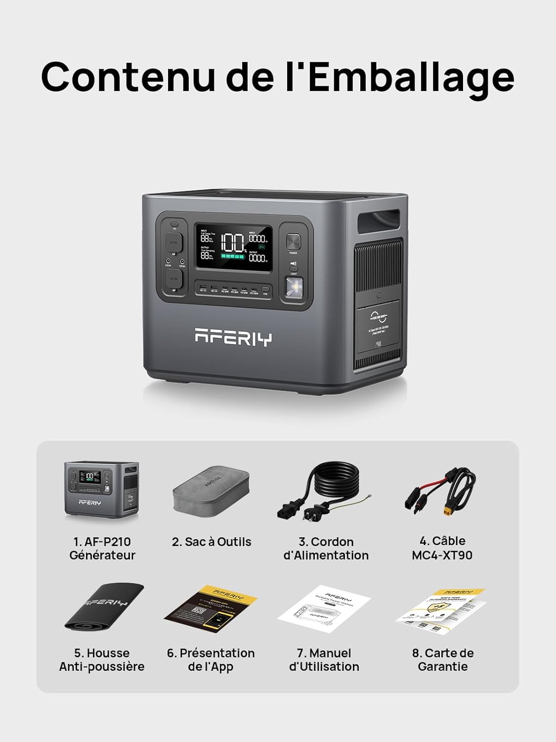 AFERIY Generateur Electrique Portable 2400W, Battetie Nomade 2048Wh, Station Electrique Portable Charge Rapide en 1.5H, 220-240V, UPS, Générateur Solaire pour Camping-car/Maison/Bureau, Garantie 7 Ans