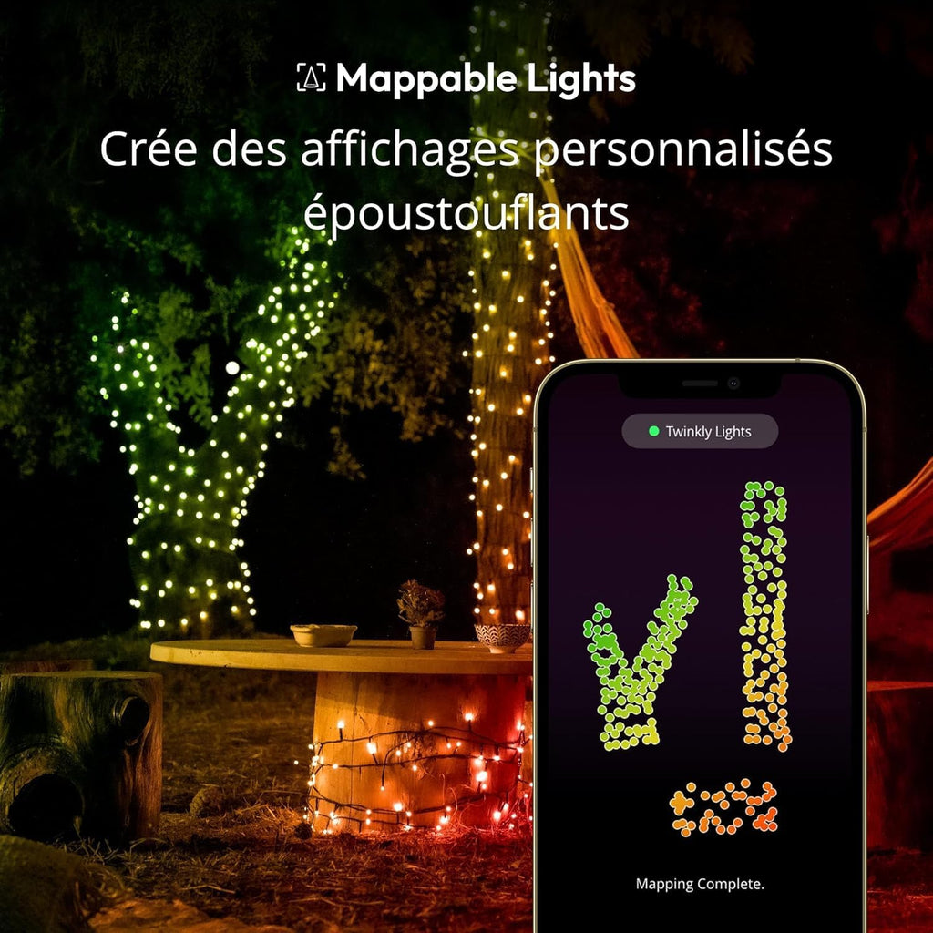 Twinkly Strings 600 LED RGB+Blanc, Guirlande Lumineuse Exterieur et Intérieur, Lumières LED Multicolores, Compatible avec Alexa, Google Home, Guirlande Noël, IP44, Contrôle App, Fil Noir, 48m
