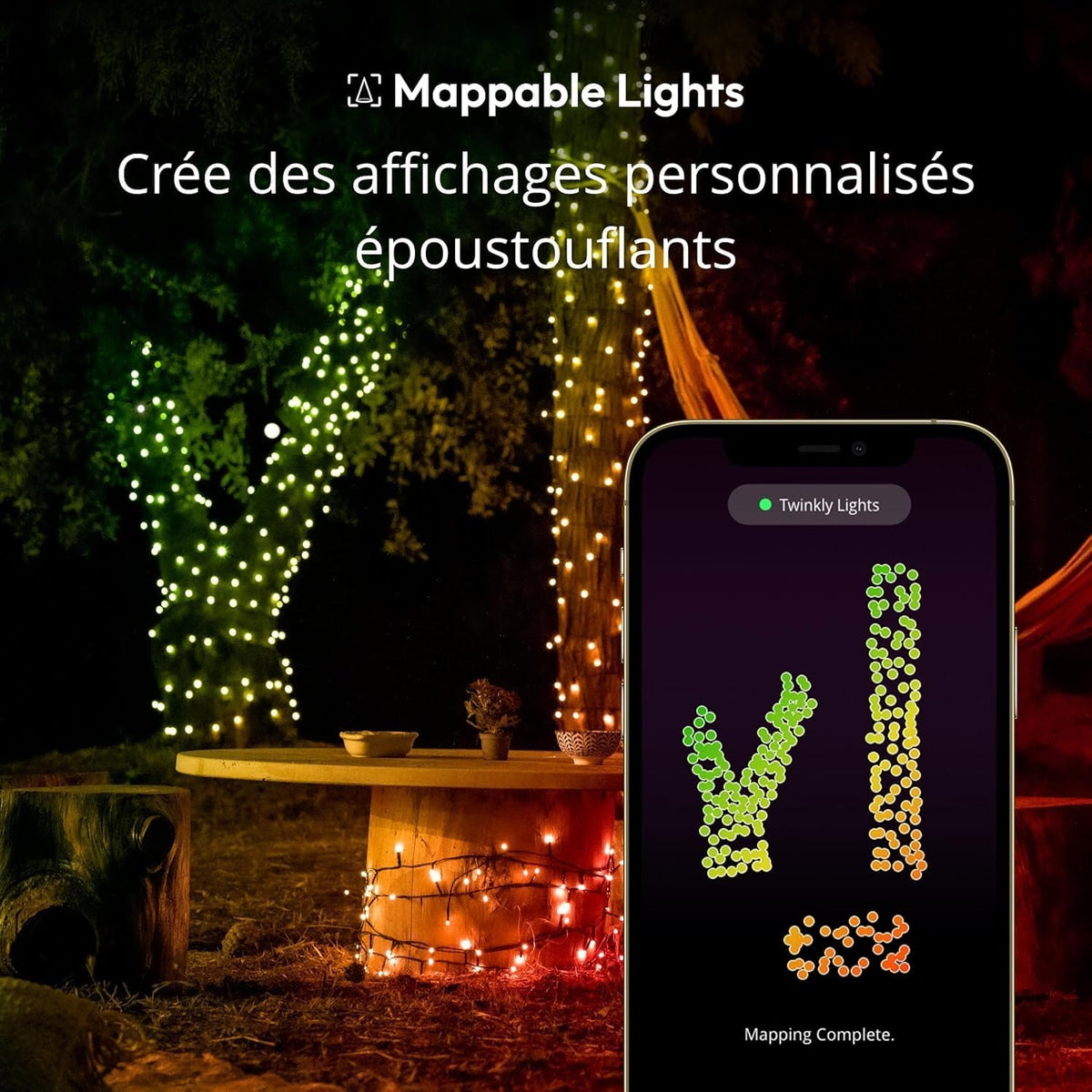 Twinkly Strings 600 LED RGB+Blanc, Guirlande Lumineuse Exterieur et Intérieur, Lumières LED Multicolores, Compatible avec Alexa, Google Home, Guirlande Noël, IP44, Contrôle App, Fil Noir, 48m