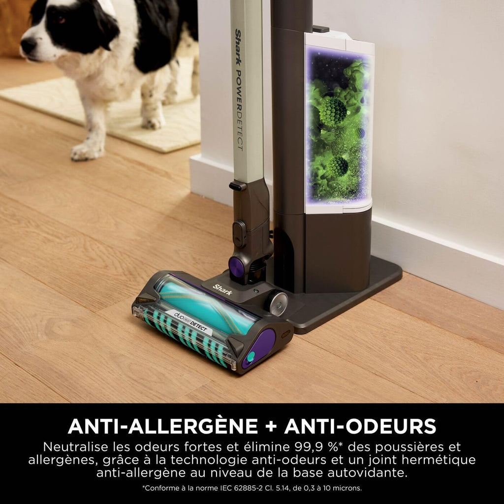 Shark aspirateur sans fil PowerDetect Clean et Empty, DuoClean Detect, Reverse Clean, base auto-vidante 2 l, Anti-Hair Wrap Plus, autonomie 70 min, léger, animaux ou multisurface, Gris IP3251EUT