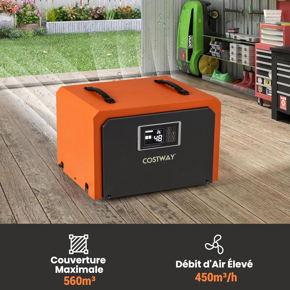 COSTWAY Déshumidificateur Professionnel 60 L/Jour, Déshumidificateur d'Air Électrique avec Minuterie 24H Restauration des Dégats d'Eau Dégivrage Automatique, Jusqu'à 560 ㎡pour Sous-sol Chantier