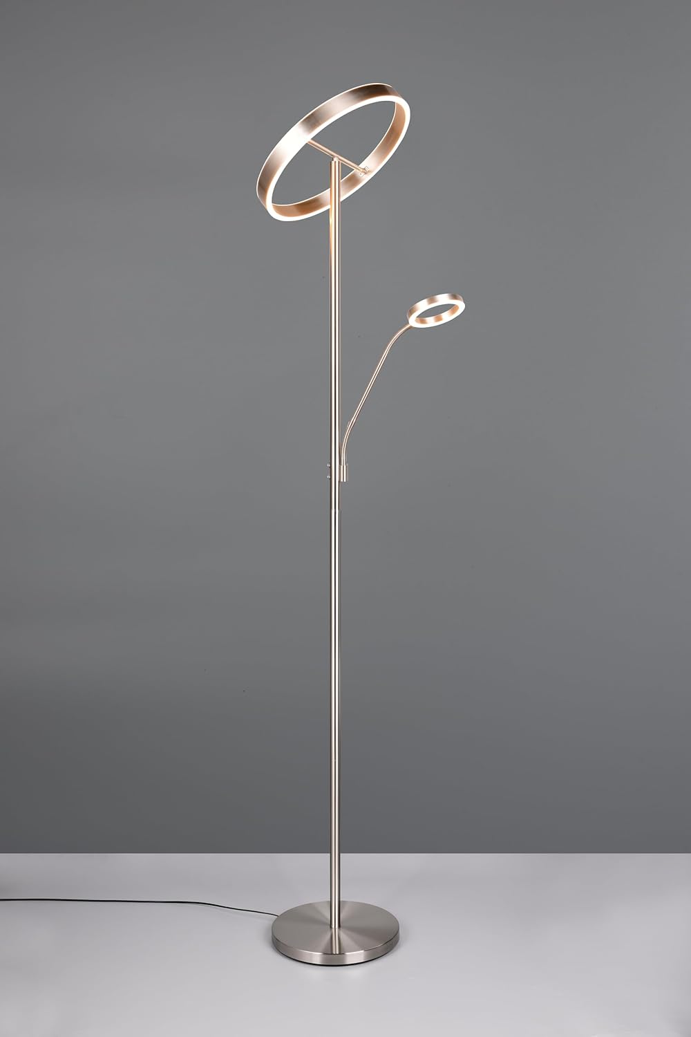 Trio Leuchten Lampadaire LED WILLIS 449510207, Métal Nickel mat, 39 + 5,5 Watt LED, Couleur de la lumière réglable, Dimmable