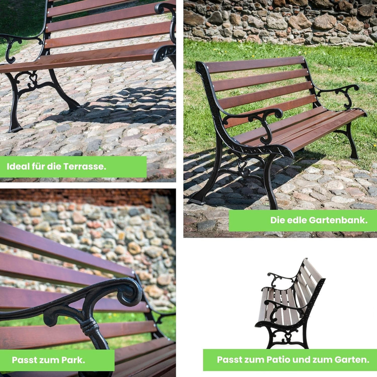 Banc de jardin en fonte 0111 - En bois d'épicéa - Pour terrasses - Banc de balcon - 155 x 78 x 39 cm - Palissandre