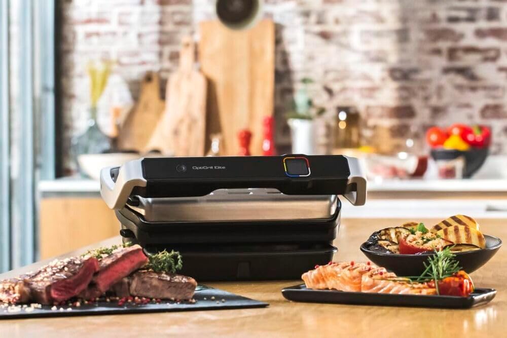 Tefal Grill électrique de table, 12 programmes automatiques, Mode manuel, Fonction aliments congelés, 2000 W, Livret recettes OptiGrill Elite GC750D30