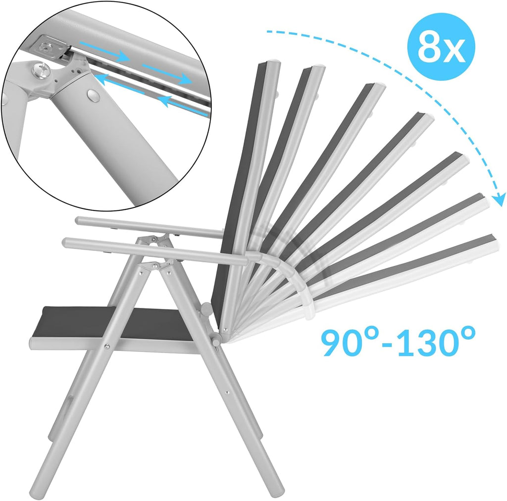 Casaria® 6X Chaises de Jardin Pliantes Aluminium 120kg Dossier Haut réglable 8 Positions Chaise Camping Balcon terrasse résistant intempéries Argent