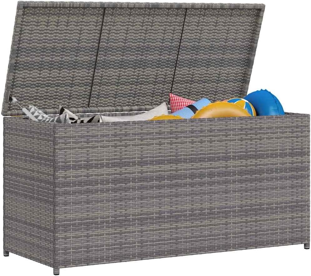 vidaXL Boîte de Rangement de Jardin Coffre de Rangement Banc de Stockage Patio Terrasse Extérieur Gris 120x50x60 cm Résine Tressée