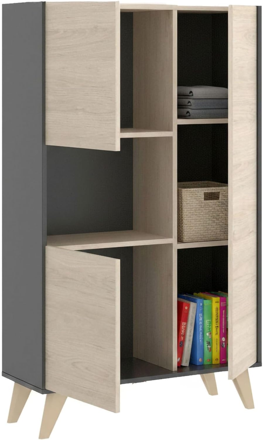 Dmora - Buffet Haut buffet de salon moderne à 3 portes, 81x43h135 cm, chêne et anthracite