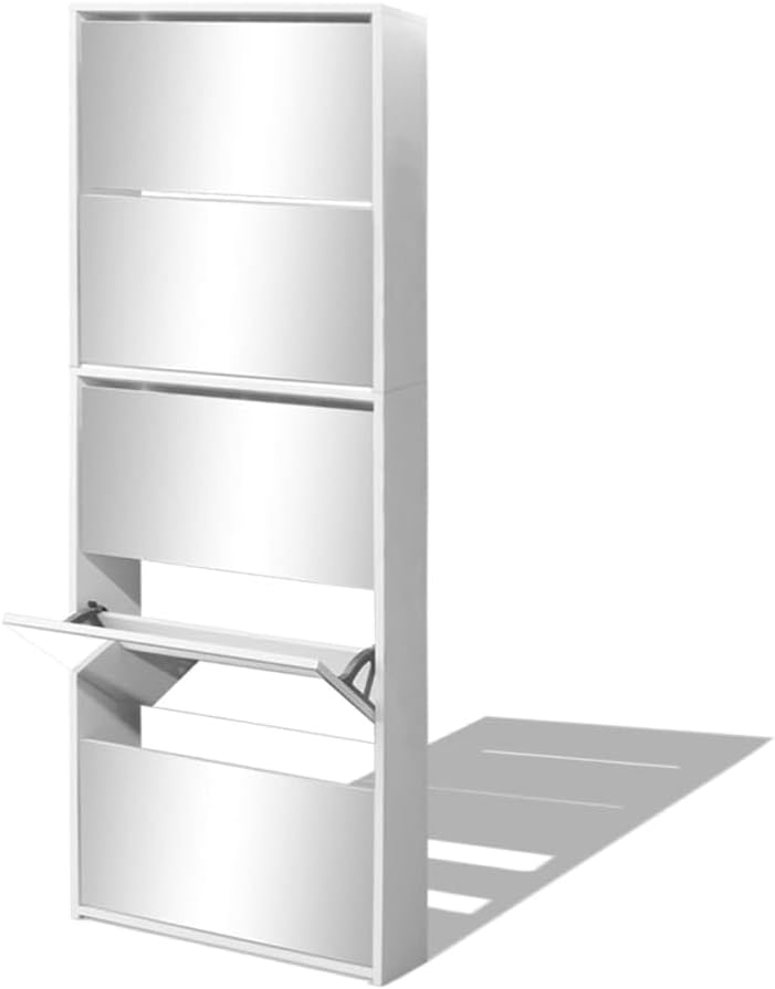 vidaXL Meuble à Chaussures 5 Étagères et Miroir, Meuble de Rangement, Organisateur de Chaussures Salon Salle de Séjour Intérieur, Blanc