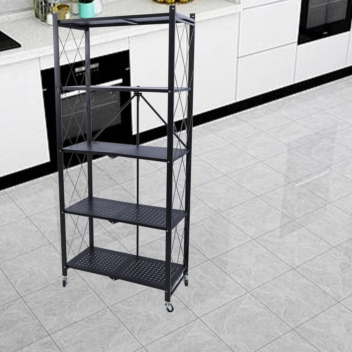 Aramox Étagères de Rangement Pliables Durables avec roulettes pour Organiser Les Maisons, Garages, Entrepôts, Aucune Installation Requise (5 Niveaux)