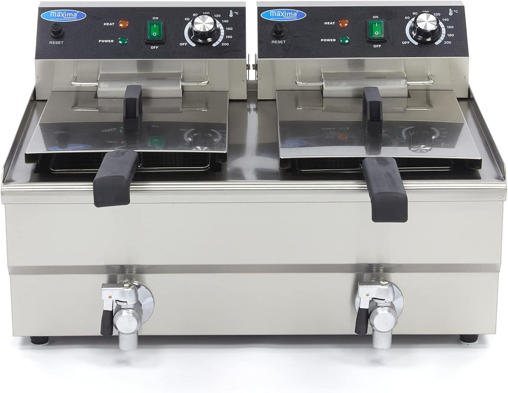 Friteuse 2x 13 L 2 Paniers avec robinet - Friteuse - Friteuse double traiteur - Inox - Professionnelle - 26 Litres