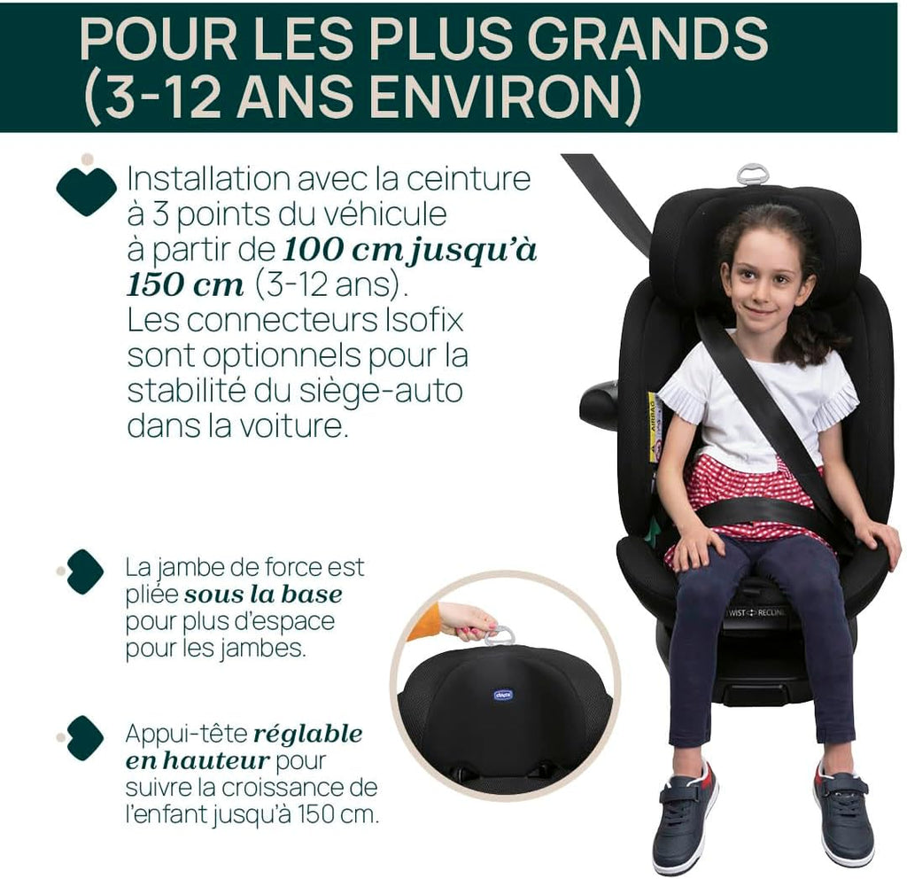 Chicco Everone I-Size, siège auto avec base Isofix, de 0 à 36 kg, de 40 à 15 cm, homologué ECE R129/03, pivotant à 360° et inclinable, universel, groupe 0+/1/2/3 de 0 à 12 ans