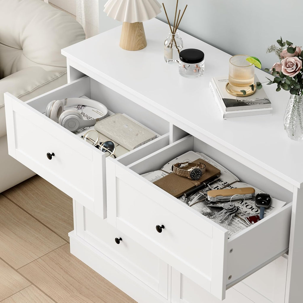 FOREHILL Commode Chambre Blanche Commode 6 Tiroirs Meuble de Rangement Chambre Adulte en Bois, Style Moderne 108x40x87cm