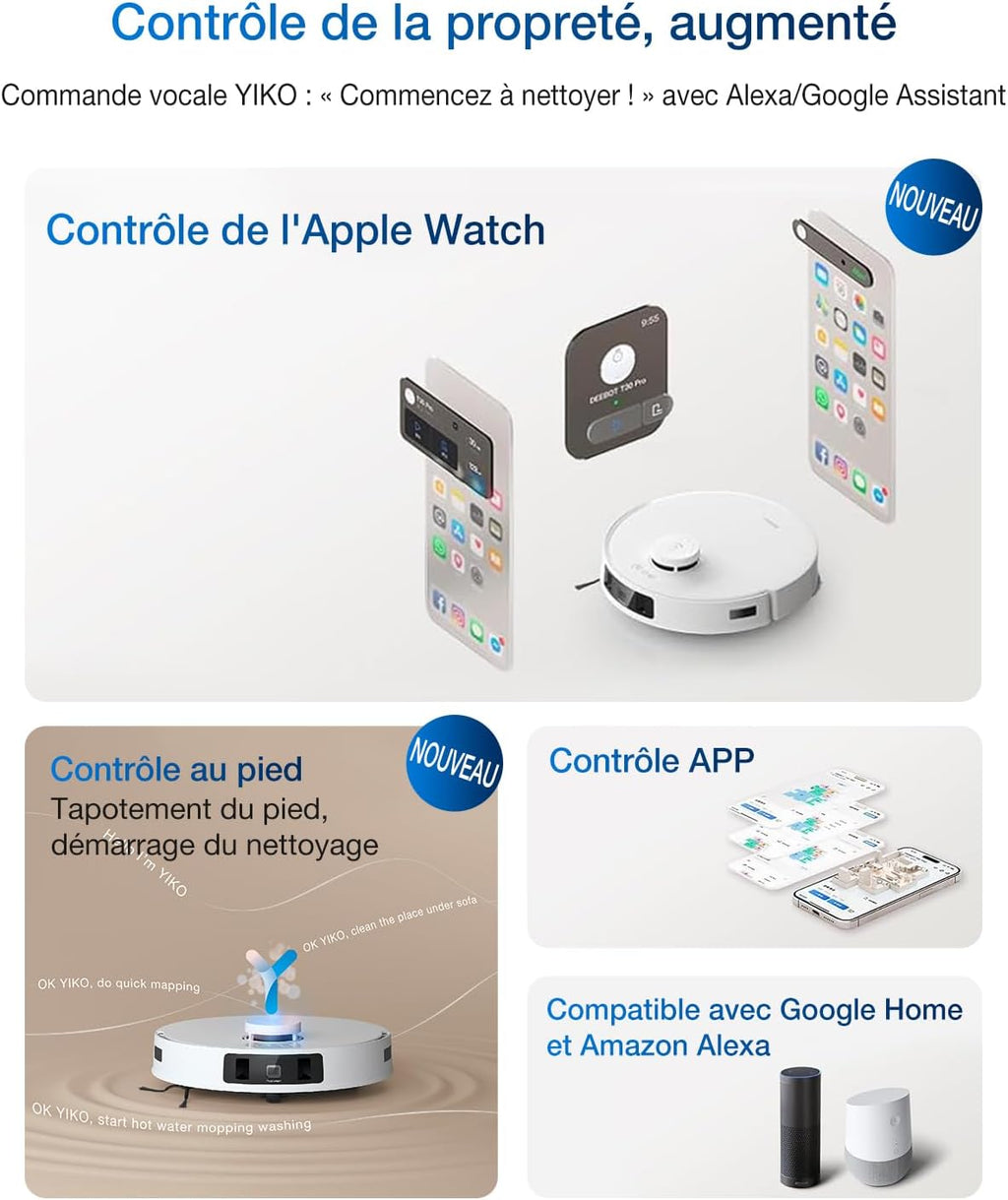 ECOVACS DEEBOT T30C Pro Omni Robot Aspirateur Laveur avec Station Omni, 12800Pa Aspiration, Brosse ZeroTangle 2.0, Nettoyage TruEdge, Auto-Vidange, Séchage 45°C, 200min Autonomie, Assistant YIKO