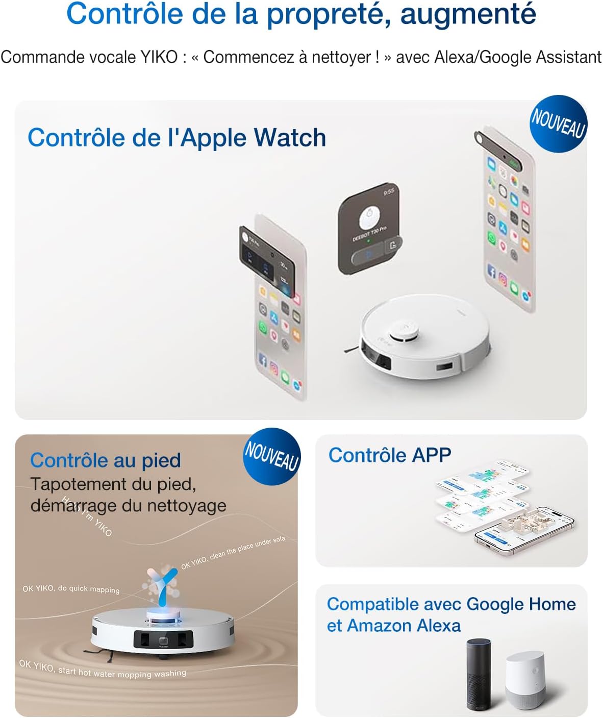 ECOVACS DEEBOT T30C Pro Omni Robot Aspirateur Laveur avec Station Omni, 12800Pa Aspiration, Brosse ZeroTangle 2.0, Nettoyage TruEdge, Auto-Vidange, Séchage 45°C, 200min Autonomie, Assistant YIKO