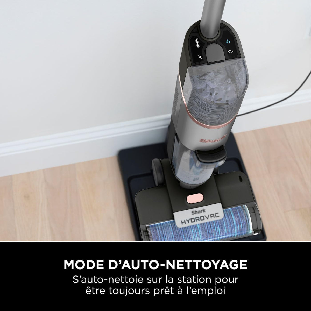 Shark HydroVac Nettoyeur sans fil sols durs, brosse roulante antimicrobienne et solution multi-surfaces neutralisant les odeurs, autonettoyant, aspire,nettoie saletés humides et sèches, gris,WD210EUCP