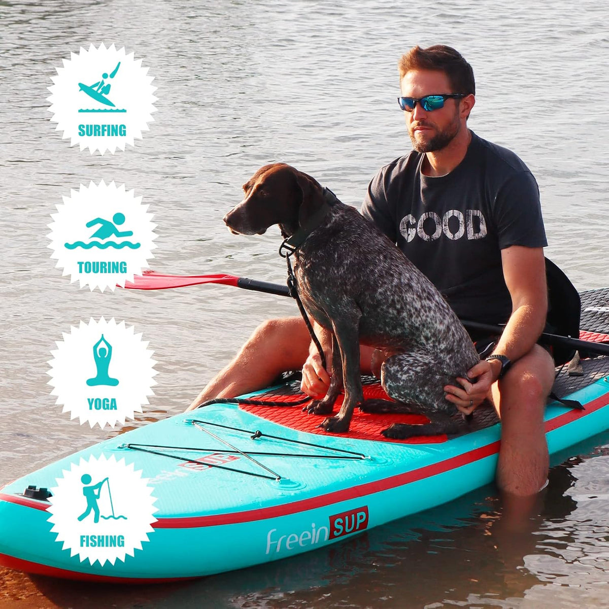 Freein Planche à pagaie Gonflable Sup avec siège de Kayak, Planches Sup pour Adultes 305x84x15cm, Accessoires Stand-Up Paddling ISUP, Adaptateur de Pompe, pagaie Sup Kayak