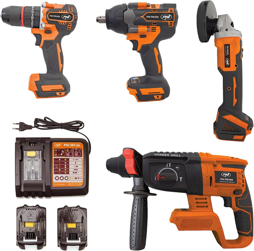 Kit d’outils électriques PNI WK450 avec batteries 18V 5.0Ah, chargeur inclus