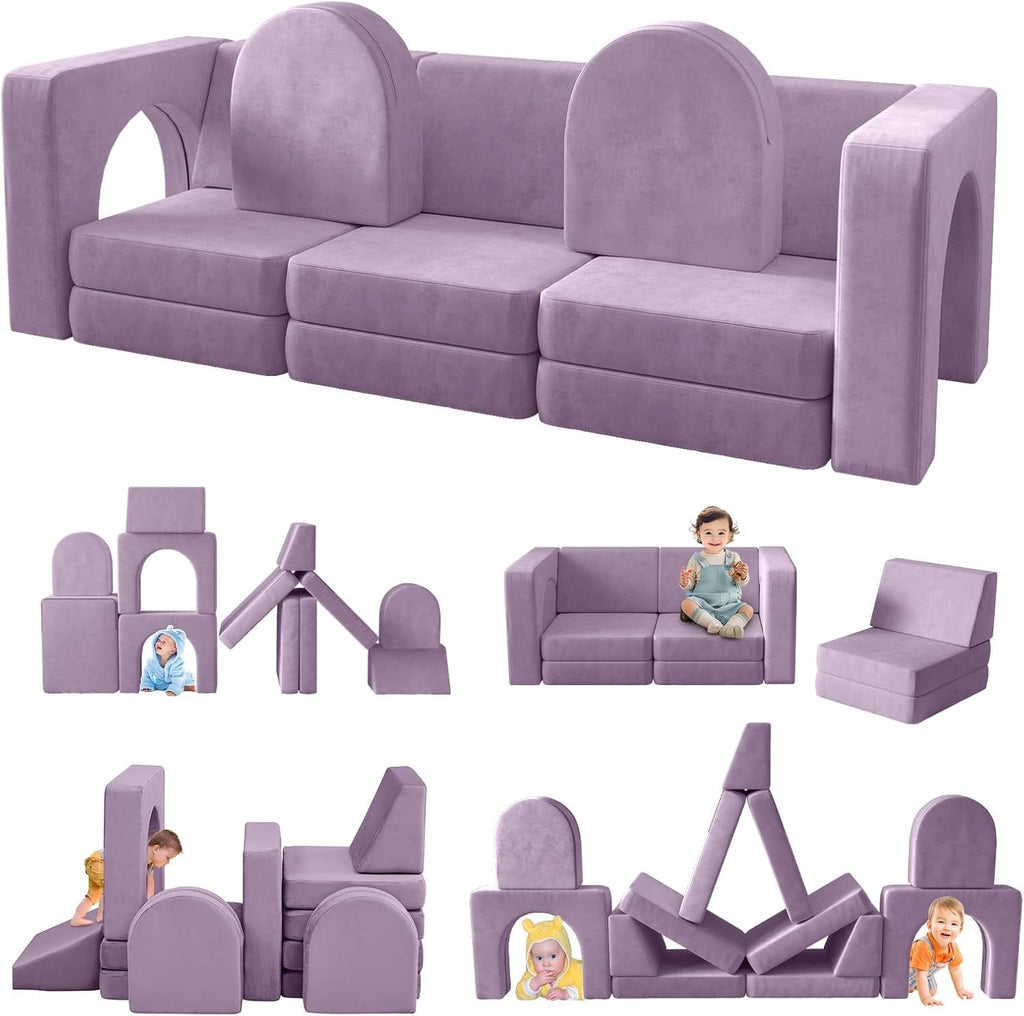 Wumagin Canapé Lit Enfant, Canape Enfant Convertible avec 13PCS Modules, Futon Pliable Meuble Sofa pour Chambre d'enfant, Chambre à Coucher, Salle de Jeux (Myrtille)