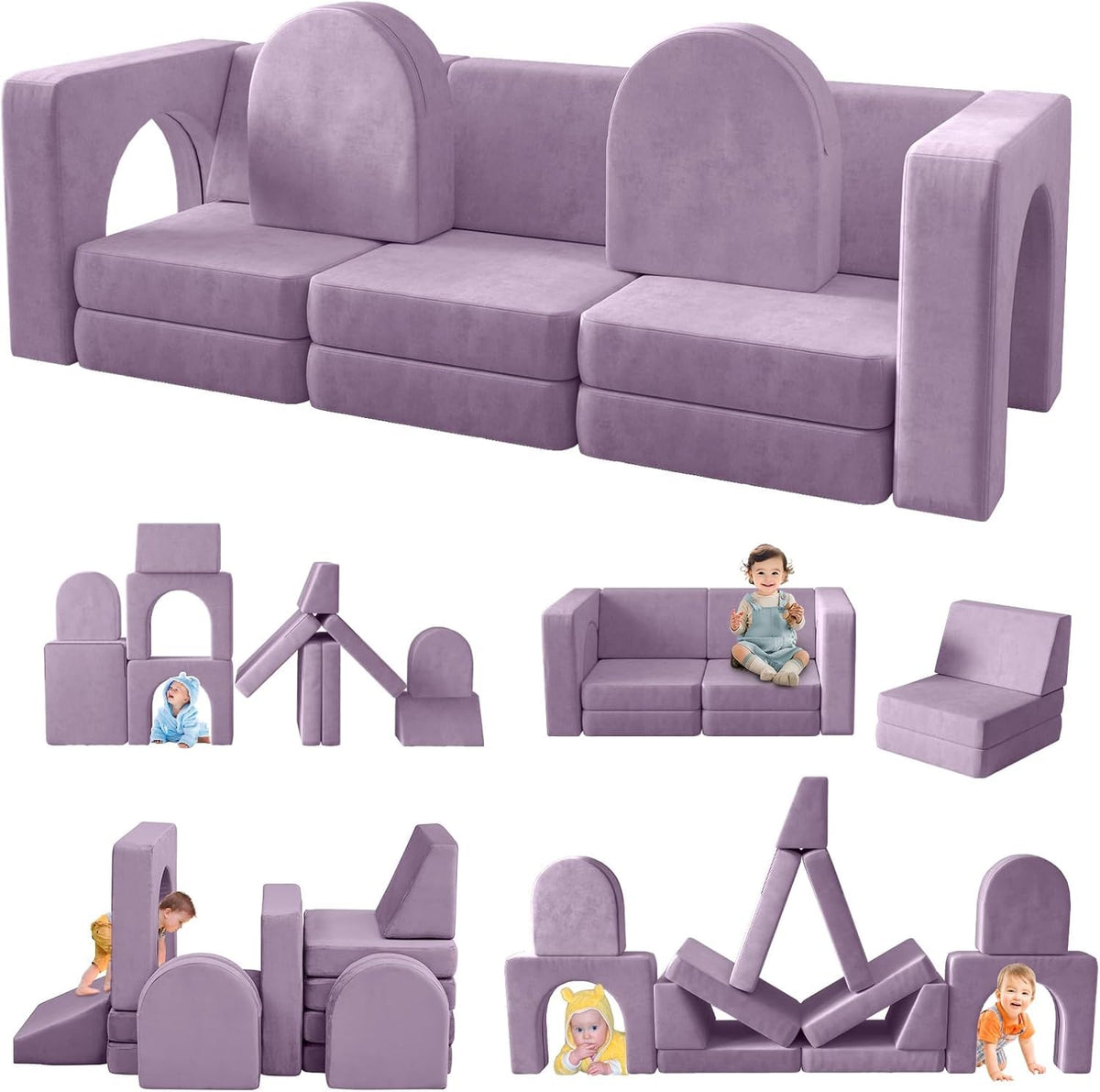 Wumagin Canapé Lit Enfant, Canape Enfant Convertible avec 13PCS Modules, Futon Pliable Meuble Sofa pour Chambre d'enfant, Chambre à Coucher, Salle de Jeux (Myrtille)