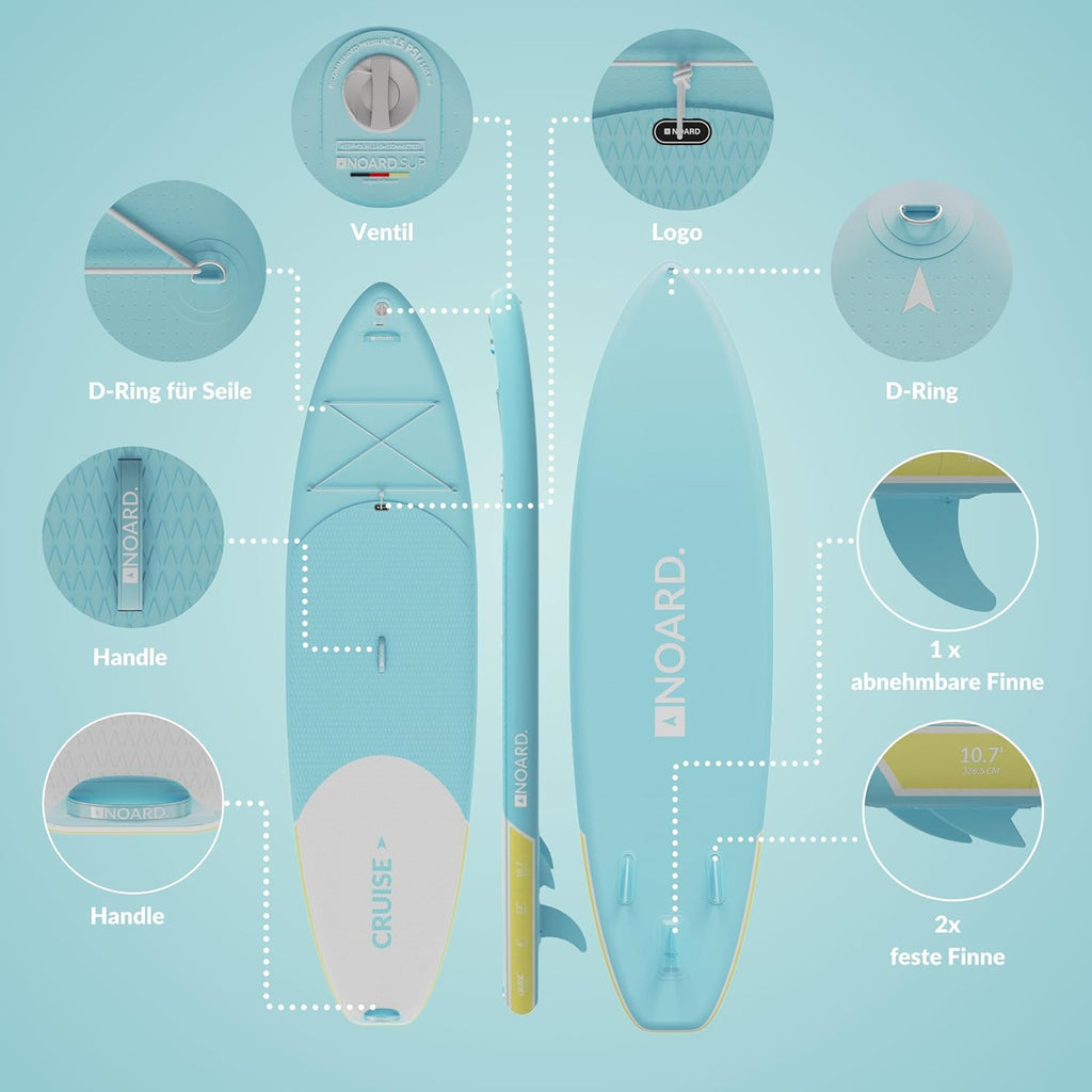 NOARD Planche de surf Stand Up Paddle - 326 x 76 x 15 cm - Différents designs - Convient pour les débutants et les professionnels - Accessoires inclus