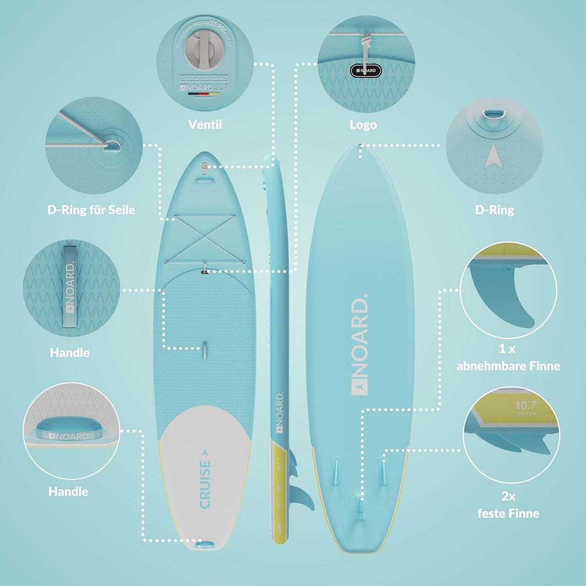 NOARD Planche de surf Stand Up Paddle - 326 x 76 x 15 cm - Différents designs - Convient pour les débutants et les professionnels - Accessoires inclus