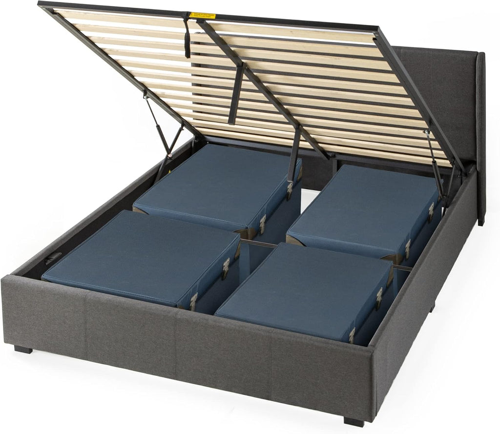 Zinus Maddon Lit Coffre 160x200 cm - Hauteur 31 cm - Système de Levage Hydraulique - Tête et Cadre de Lit Double en Bois tapissier - Gris foncé