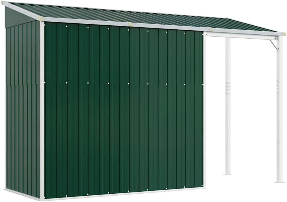 vidaXL Abri de Jardin avec Toit prolongé Vert 277x107x181 cm Acier, Rangement de Jardin, abri à Outils de Jardin, Rangement de Jardin pour Outils
