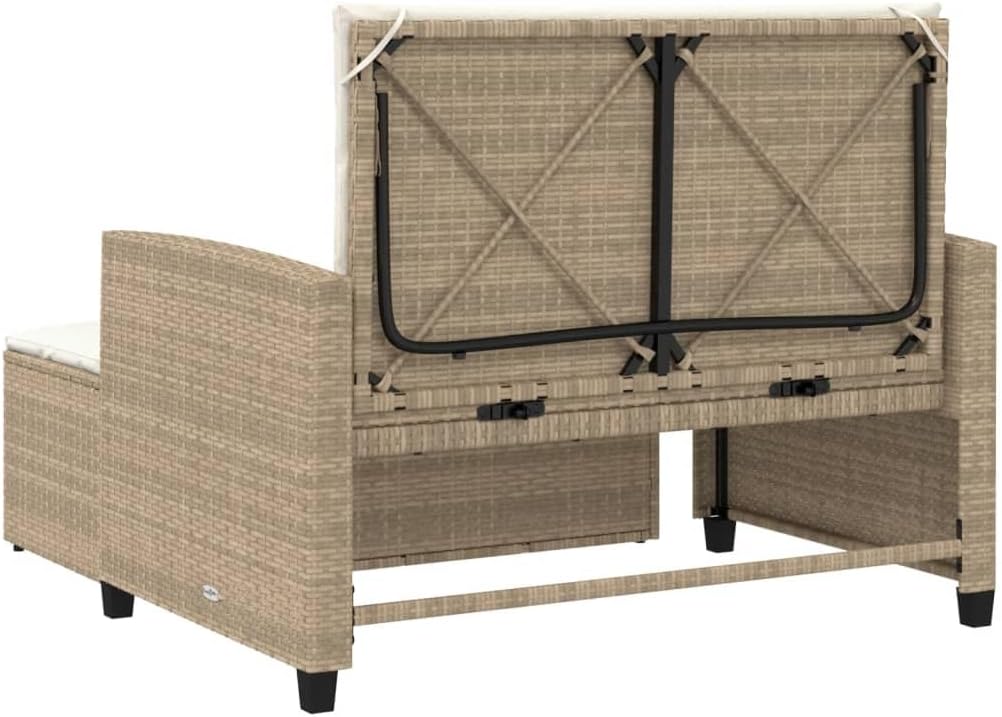 vidaXL Canapé de Jardin avec Coussins 2 Places, Siège avec Repose-Pieds, Canapé-lit avec Dossier, Meuble de Terrasse Patio, Beige Résine Tressée