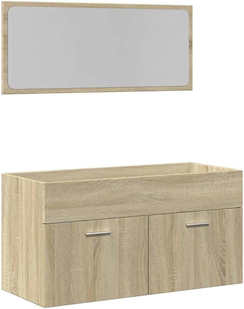 AJJHUUKI Ensemble de meubles de salle de bain - 2 pièces - En chêne Sonoma - Bois d'ingénierie