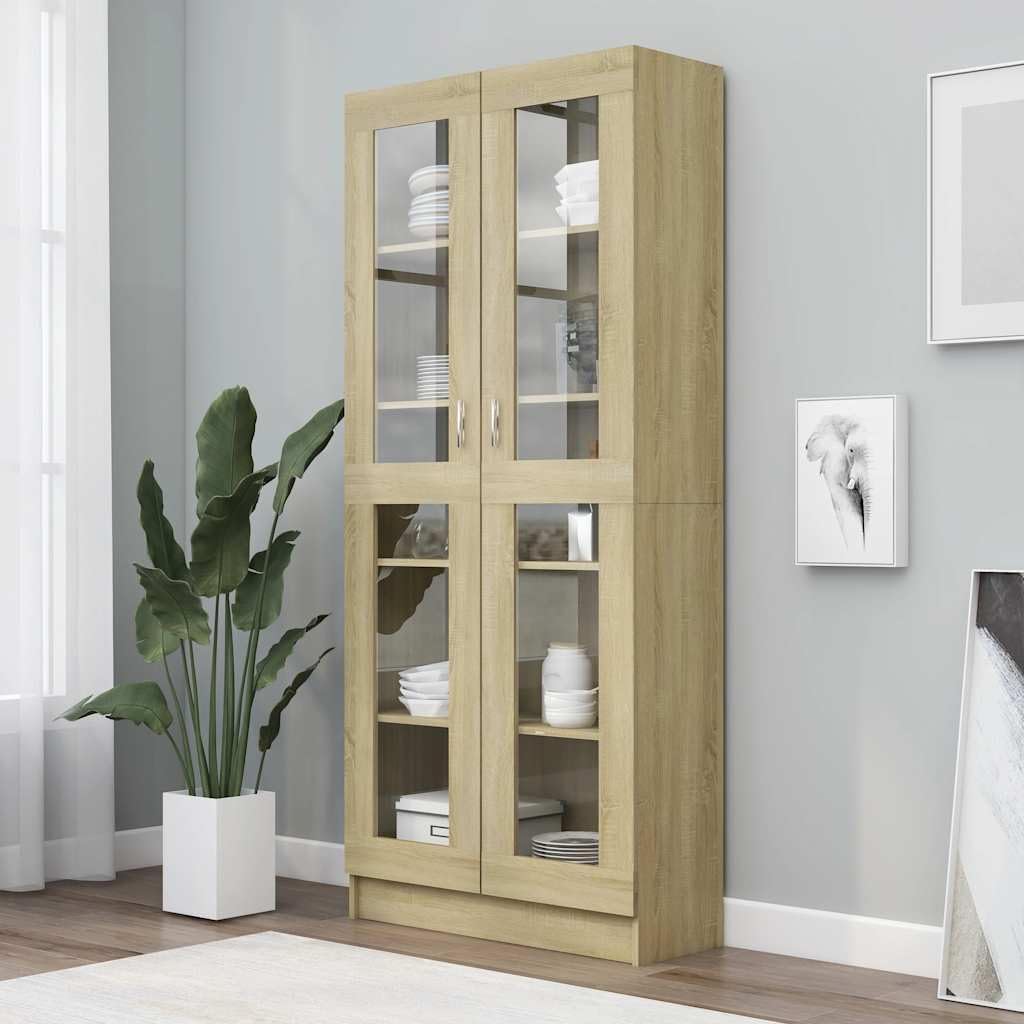 vidaXL Armoire Vitrine, Meuble de Rangement avec Compartiment, Étagère de Salon Salle de Séjour Chambre Intérieur, Chêne Sonoma Bois d'Ingénierie
