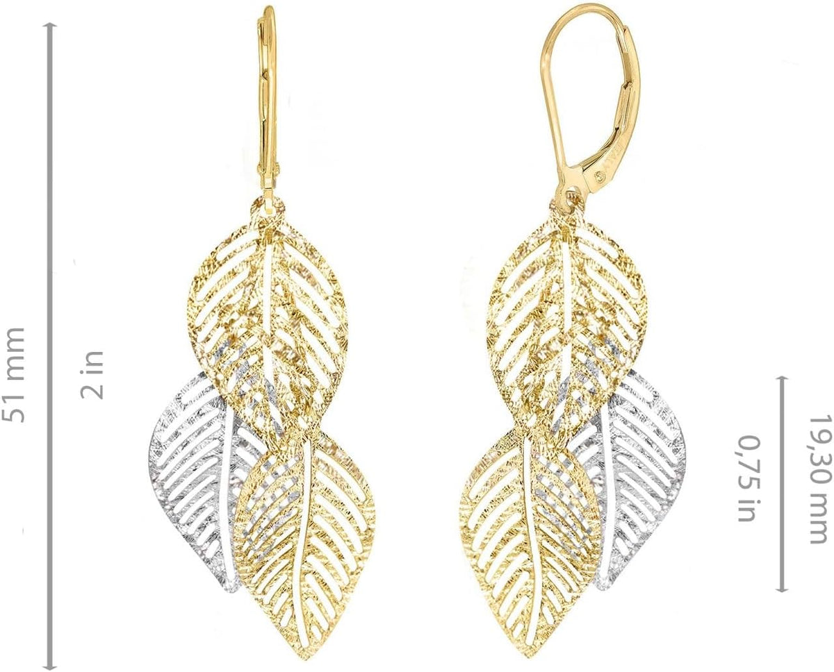 Forme di Lucchetta pour femme - Boucles d'oreilles ou chaîne avec feuille en Or Jaune 14 carats - Fabriqué en Italie Certifié