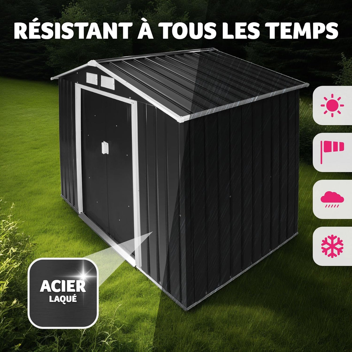 tectake Abri de Jardin en métal Cabane de Jardin à Outils en Métal Toiture 2 pans avec Fondation, Rangement et Stockage extérieurs Moto, Vélo, Tondeuse, Brouette, Outils de Jardinage 214x130x185 cm
