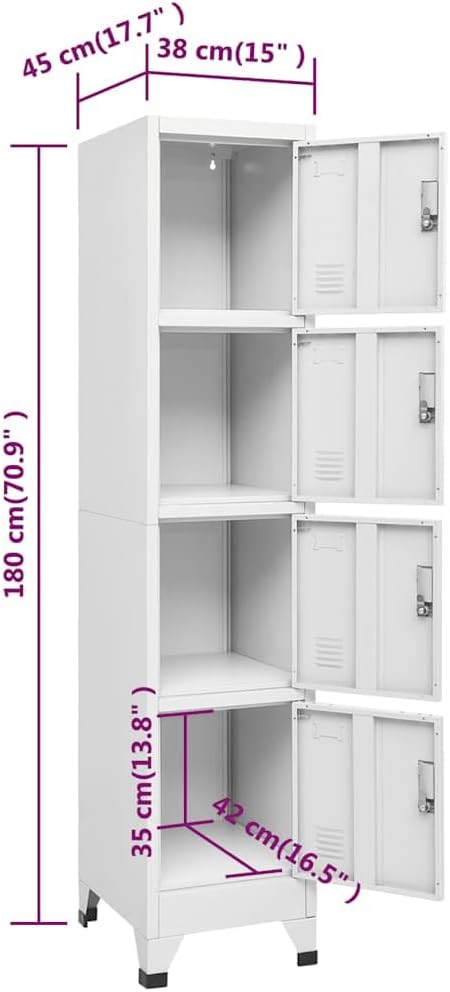vidaXL Armoire à Casiers avec 4 Compartiments Armoire de Rangement Meuble de Rangement Vestiaire Sportif Entreprise Intérieur 38x45x180 cm