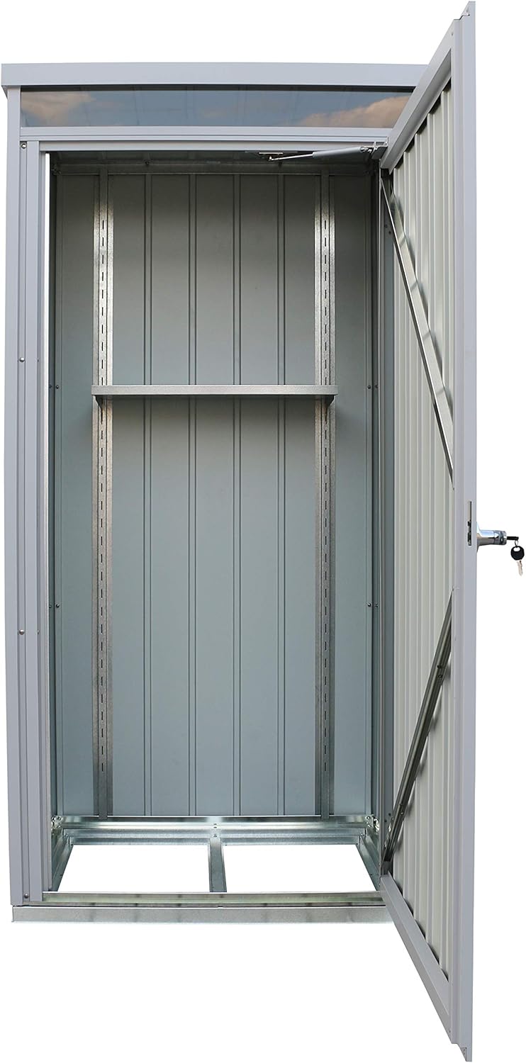 Duramax Palladium Casier de stockage en hauteur à porte unique avec lucarne avant, armoire de rangement le jardin, armoire haute pour l'extérieur, kit d'étagères réglables inclus, argenté