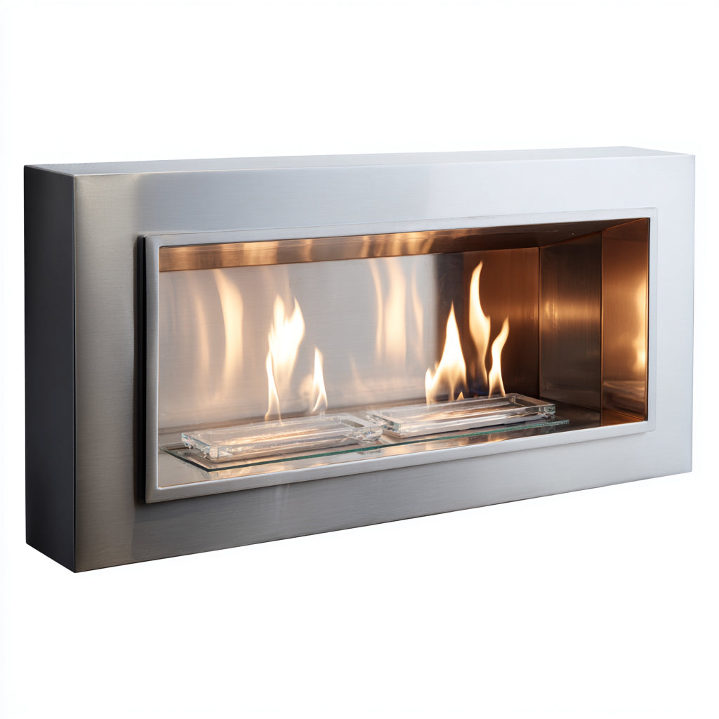 Cheminée au bioéthanol murale cadre métal 102x20x48 cm - gris - design contemporain