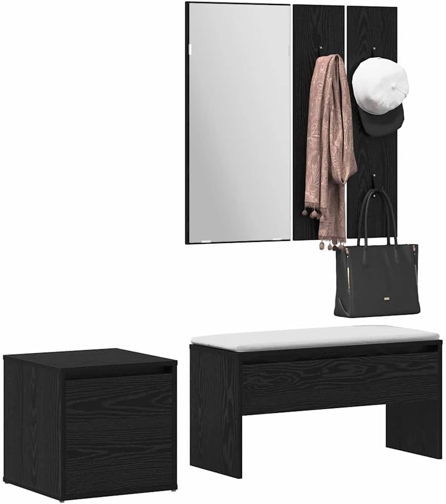 Owoxanthellate Lot de 3 meubles de couloir - Chêne noir - 80 x 31 x 40 cm - Look moderne - Avec miroir et tiroirs - Design rembourré peu encombrant - Pour couloir, chambre à coucher et petit bureau à