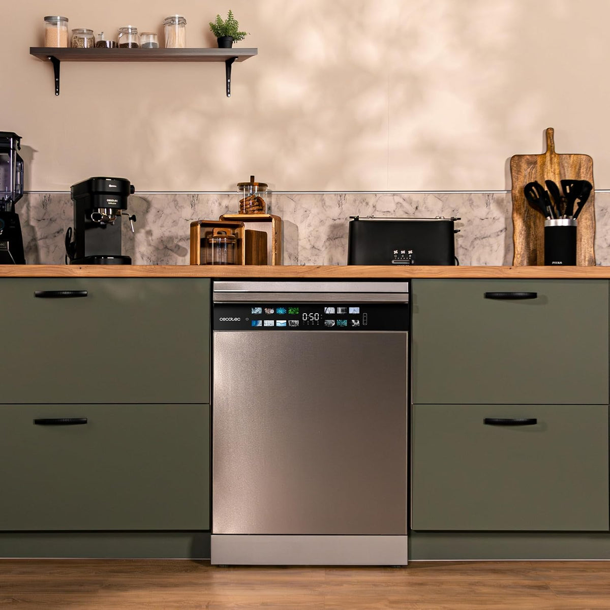 Cecotec Lave-vaisselle 60cm Bolero Aguazero 6700 Inox B Lave-vaisselle inox, 15 couverts, Classe B, Moteur Inverter Plus, O2 Dry, Lavage Double Zone, Plateau Ajustable, Stockage Long et Turbo Dry+.