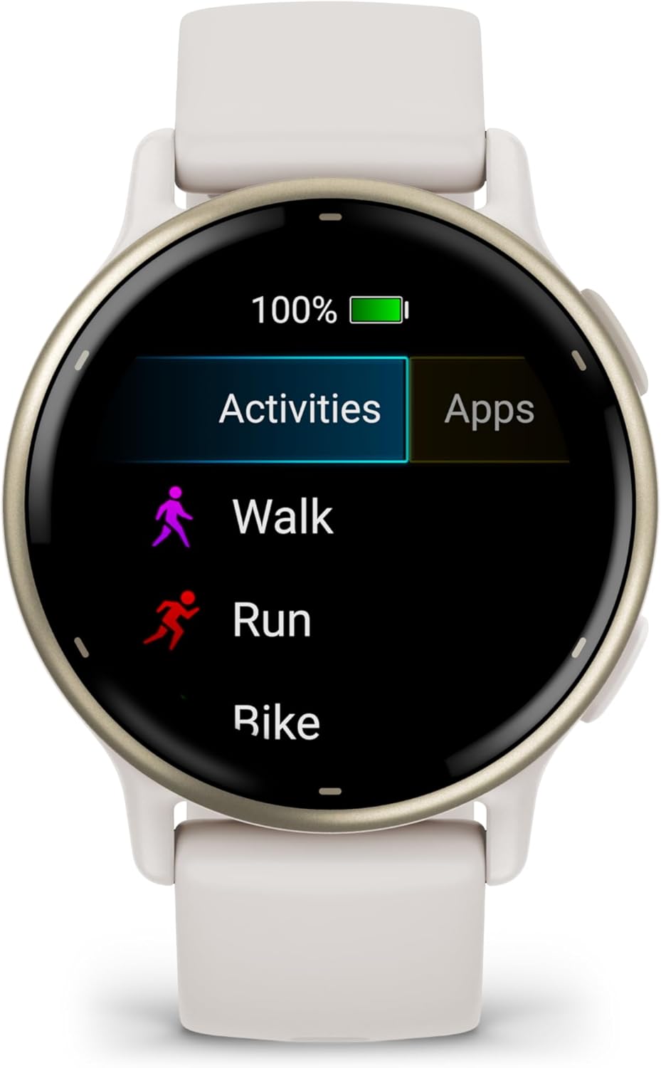 Vivoactive 5 montre intelligente GPS santé et fitness pour homme et femme lunette aluminium doré crème bracelet silicone ivoire écran AMOLED 3 cm autonomie