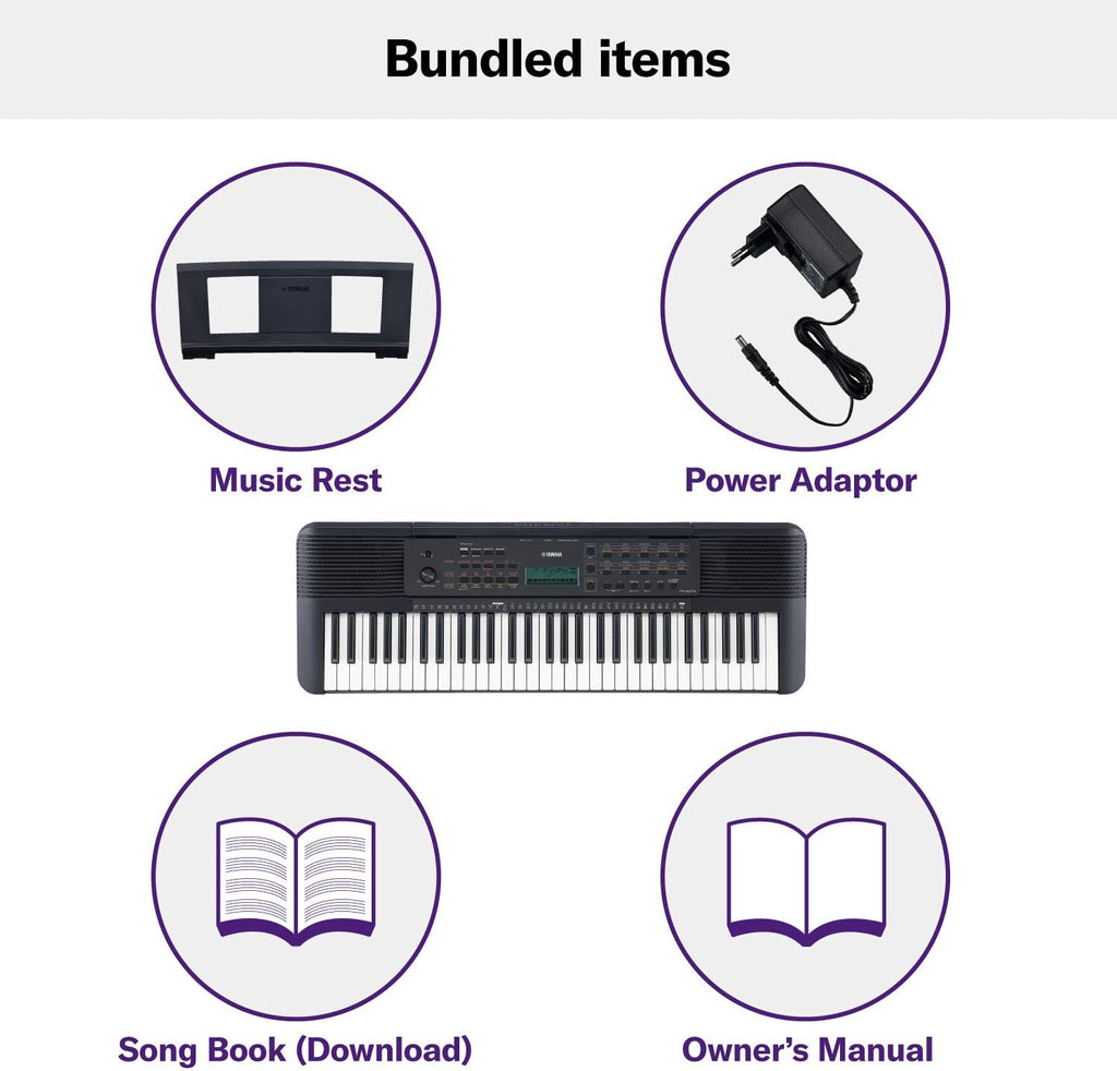 Yamaha PSR-E273 Clavier arrangeur – Instrument de musique à 61 touches dynamiques, incluant un Bon Cadeau pour 2 Leçons en Ligne avec la Yamaha Music School, en Noir