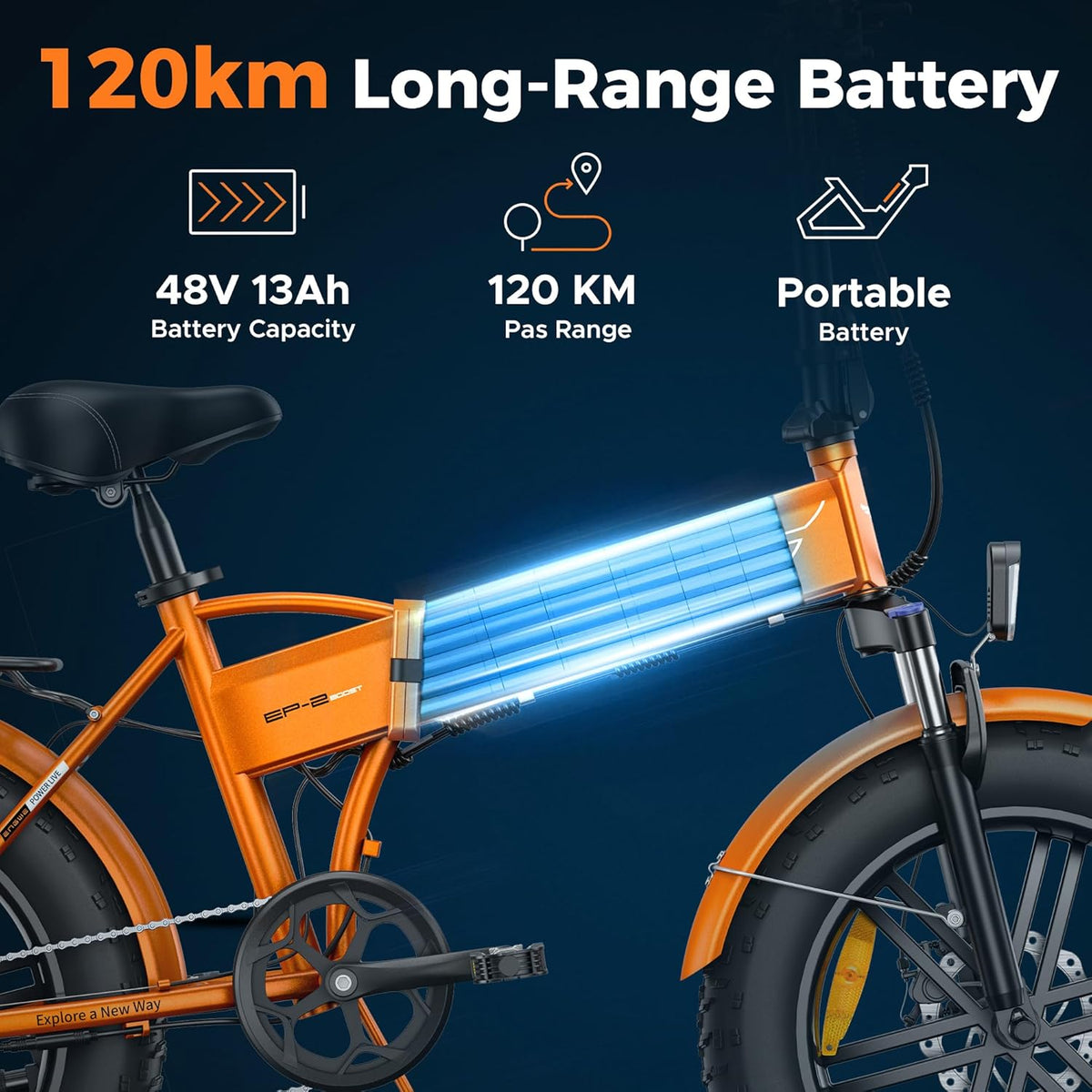 ENGWE Vélo Électrique Pliable, Batterie 48V 13Ah Amovible, Autonomie de 50-120 km，20'' ×4.0'' Fat Tire 7-Speed E-Bike for Any Terrain, EP-2 Boost