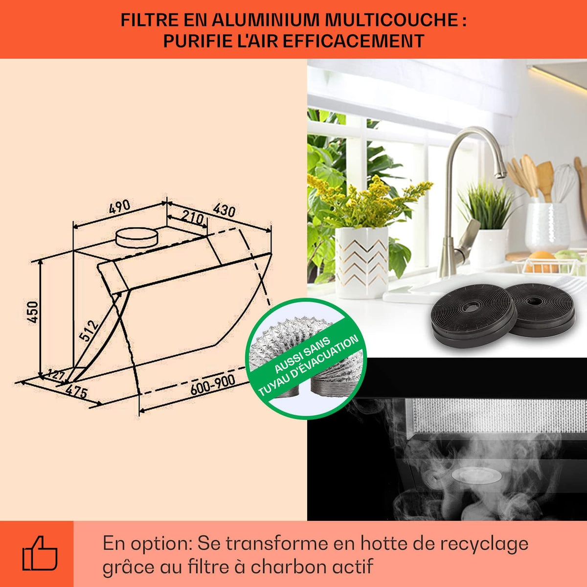 Klarstein Annabelle Hotte aspirante Extracteur de fumée murale Absorption et ventilation 90 cm - noir