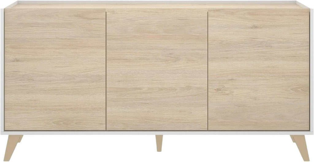 Dmora - Buffet Salon Moderne 3 Portes 155x43h75 cm Chêne Blanc
