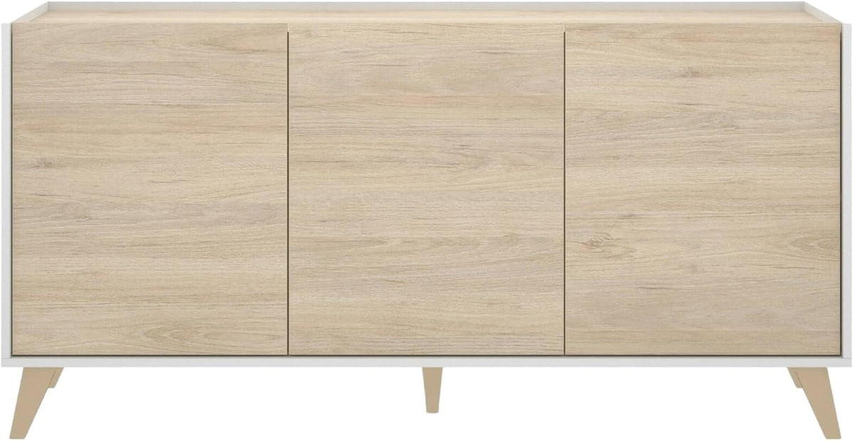 Dmora - Buffet Salon Moderne 3 Portes 155x43h75 cm Chêne Blanc