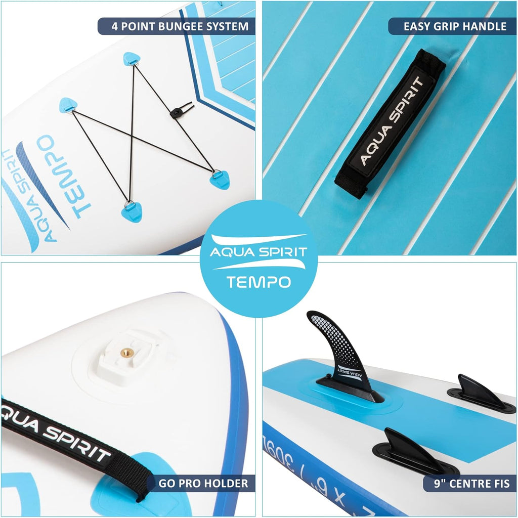 AQUA SPIRIT Tempo Sup Stand up Gonflable Surf Planche de Paddle pour Adulte Unisexe Débutant intermédiaire 320x81x15cm Charge Max 120KG avec Pagaie Réglable, Matelas à Langer Garantie De 2 Ans