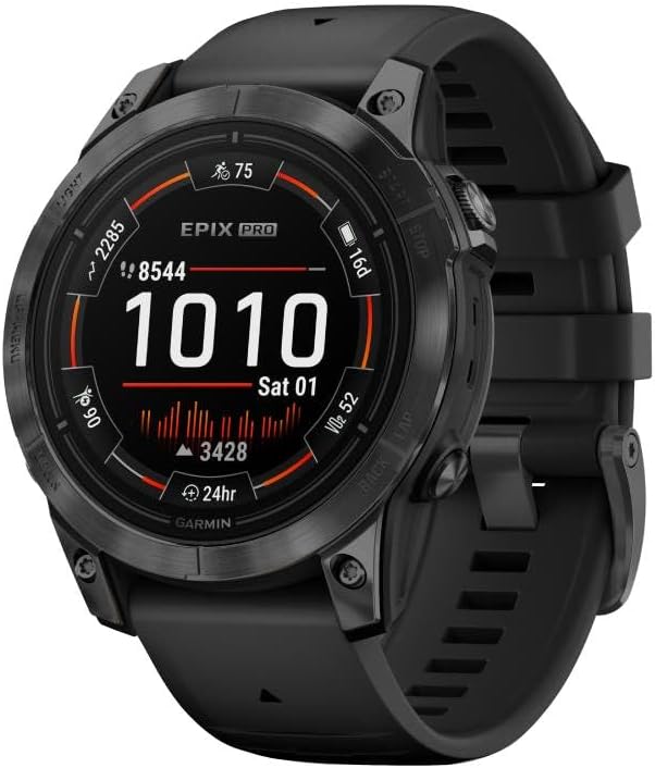 Epix Pro - Montre GPS Multisports connectée avec écran Amoled – Gray avec Bracelet Noir – Boîtier 51 mm